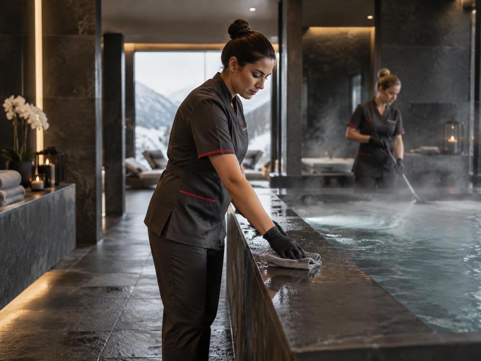 Specialist maintaining a premium hot tub